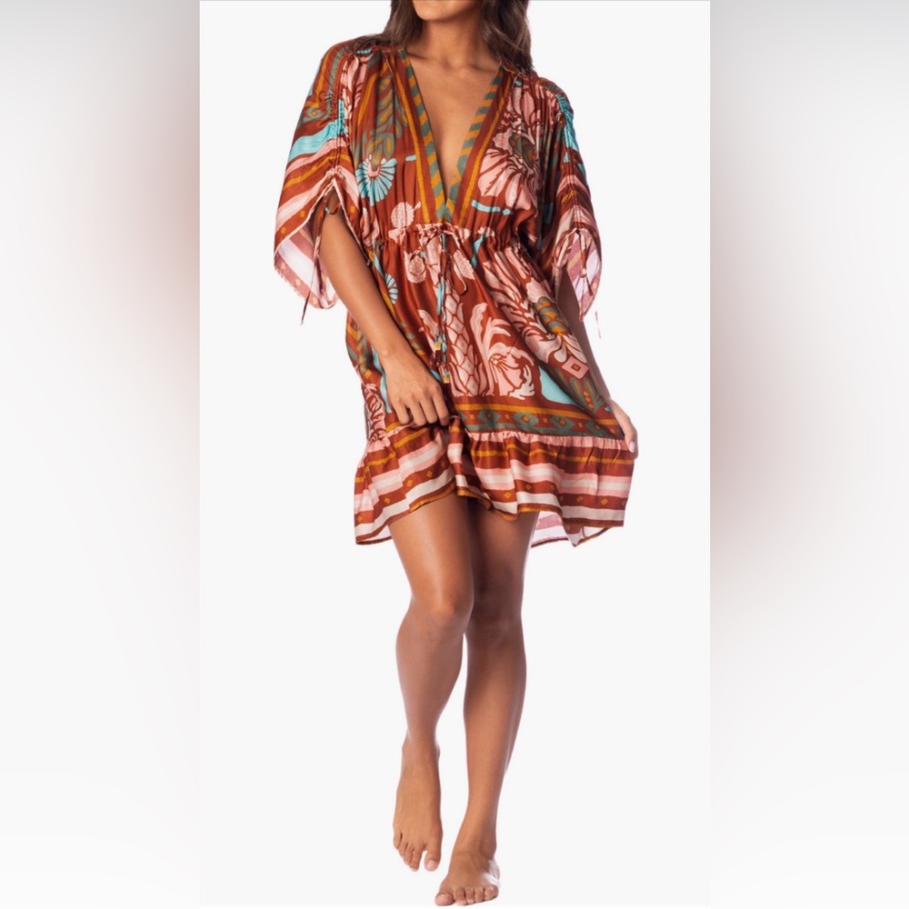Maaji Pink and Brown Floral-Print Swim Coverup Dress